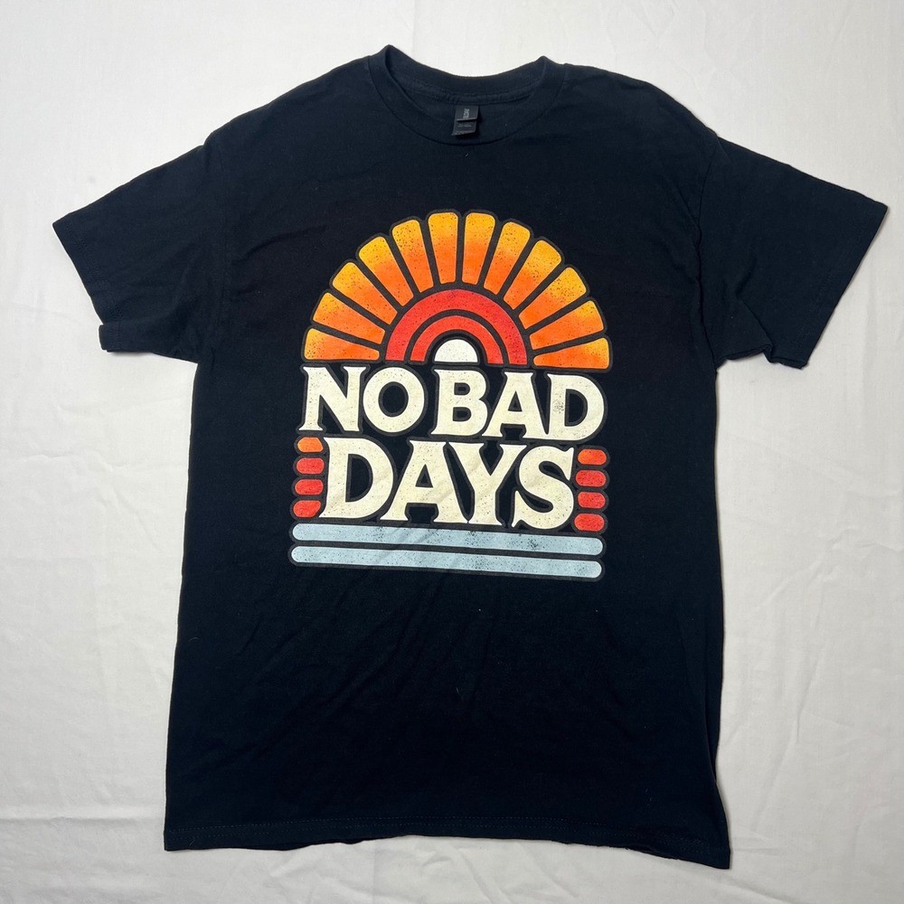 Gildan No Bad Days Graphic T-Shirt Mens Medium Black Retro Sun Short Sleeve Tee
